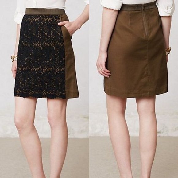 Anthropologie Dresses & Skirts - ANTHROPOLOGIE Rione Skirt Olive Black Lace Overlay